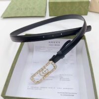 Gucci Unisex GG Thin Belt Crystal Double G Buckle Black Leather 2 CM Width (5)