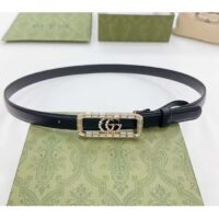 Gucci Unisex GG Thin Belt Crystal Double G Buckle Black Leather 2 CM Width (5)