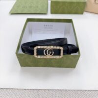 Gucci Unisex GG Thin Belt Crystal Double G Buckle Black Leather 2 CM Width (5)