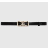 Gucci Unisex GG Thin Belt Crystal Double G Buckle Black Leather 2 CM Width