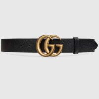 Gucci Unisex GG Wide Leather Belt Double G Buckle 3.8 CM Width Black Metal-Free Tanned (11)