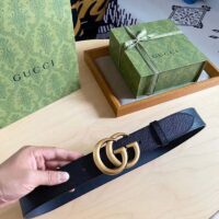 Gucci Unisex GG Wide Leather Belt Double G Buckle 3.8 CM Width Black Metal-Free Tanned (11)