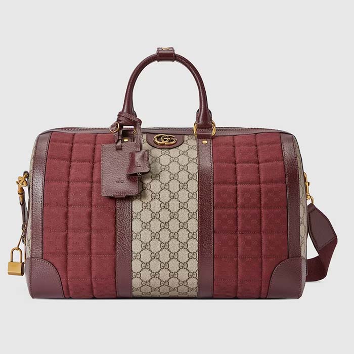 Gucci Unisex Mini GG Canvas Small Duffle Bag Burgundy Quilted Beige Ebony Supreme Canvas (10)