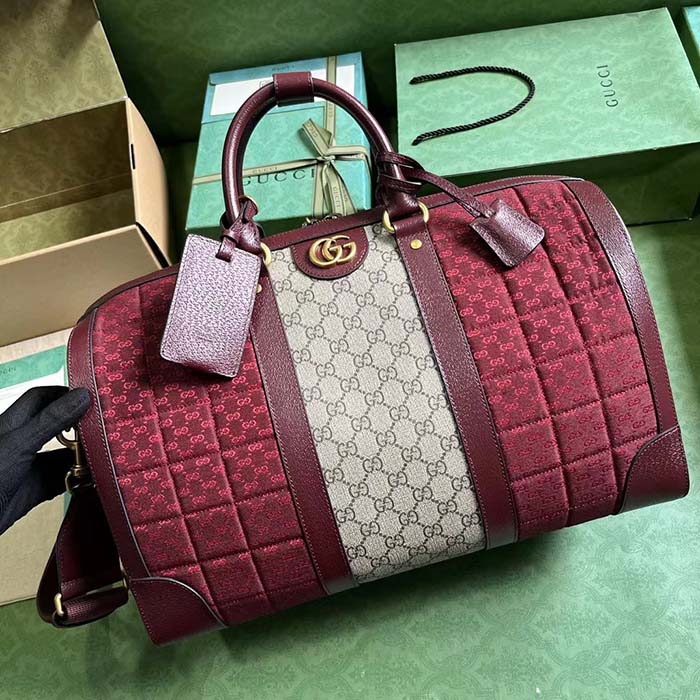 Gucci Unisex Mini GG Canvas Small Duffle Bag Burgundy Quilted Beige Ebony Supreme Canvas (2)