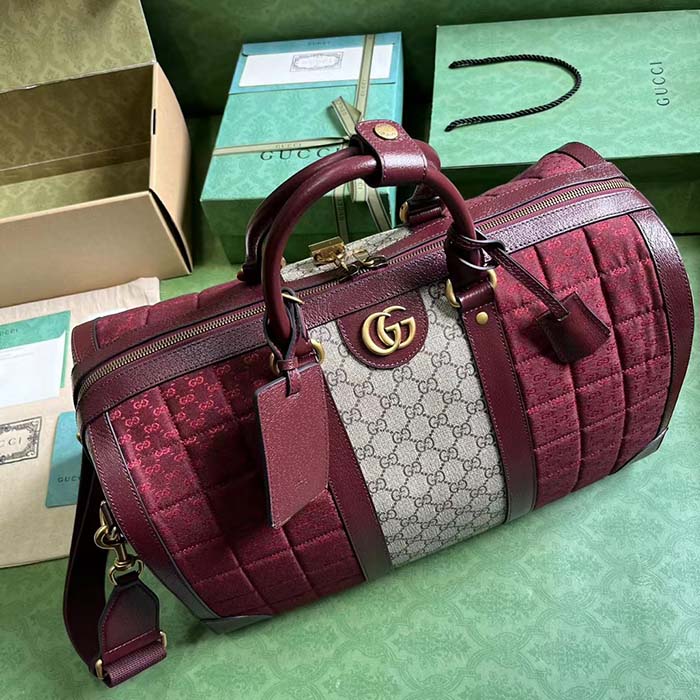 Gucci Unisex Mini GG Canvas Small Duffle Bag Burgundy Quilted Beige Ebony Supreme Canvas (4)