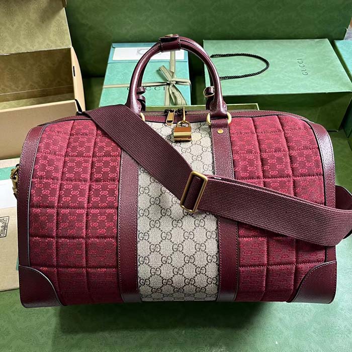 Gucci Unisex Mini GG Canvas Small Duffle Bag Burgundy Quilted Beige Ebony Supreme Canvas (9)