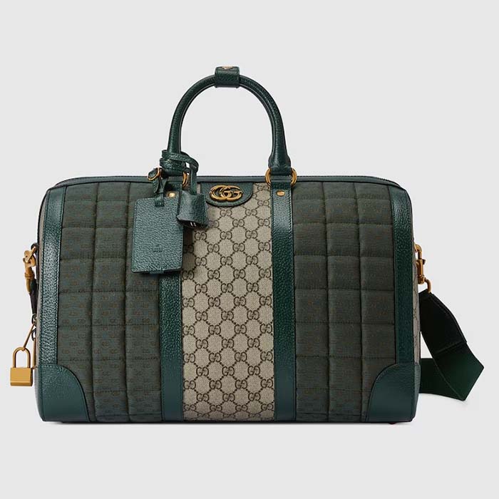 Gucci Unisex Mini GG Canvas Small Duffle Bag Green Quilted Beige Ebony Supreme Canvas