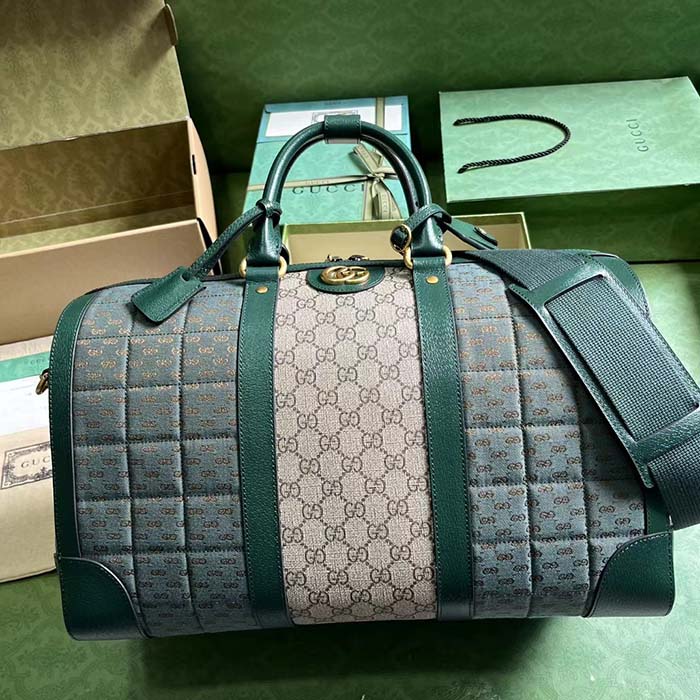 Gucci Unisex Mini GG Canvas Small Duffle Bag Green Quilted Beige Ebony Supreme Canvas (9)