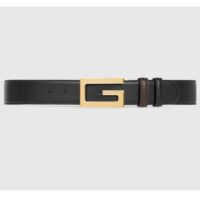 Gucci Unisex Reversible Belt Square G Buckle Black Leather Reverses Brown Leather (4)