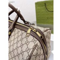 Gucci Unisex Savoy Medium Duffle Bag Beige Ebony GG Supreme Canvas Double G (4)