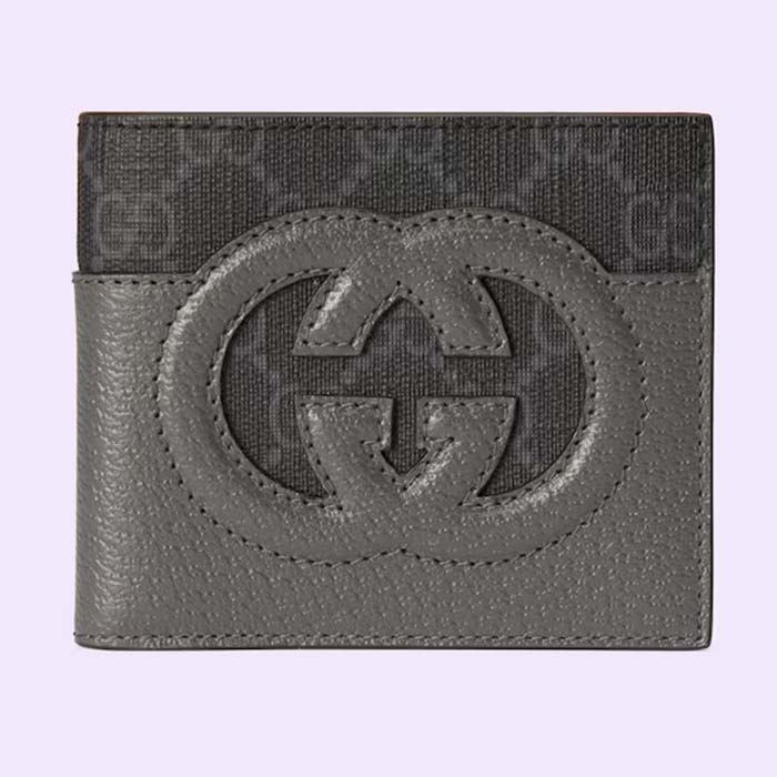 Gucci Unisex Wallet Cut-Out Interlocking G Black Grey GG Supreme Canvas