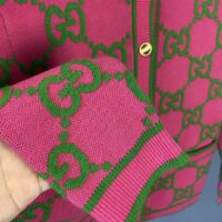 Gucci Women Cotton Silk Blend Cardigan Fuchsia Green Jacquard Crewneck Long Sleeves (9)