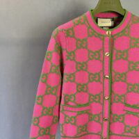 Gucci Women Cotton Silk Blend Cardigan Fuchsia Green Jacquard Crewneck Long Sleeves (9)