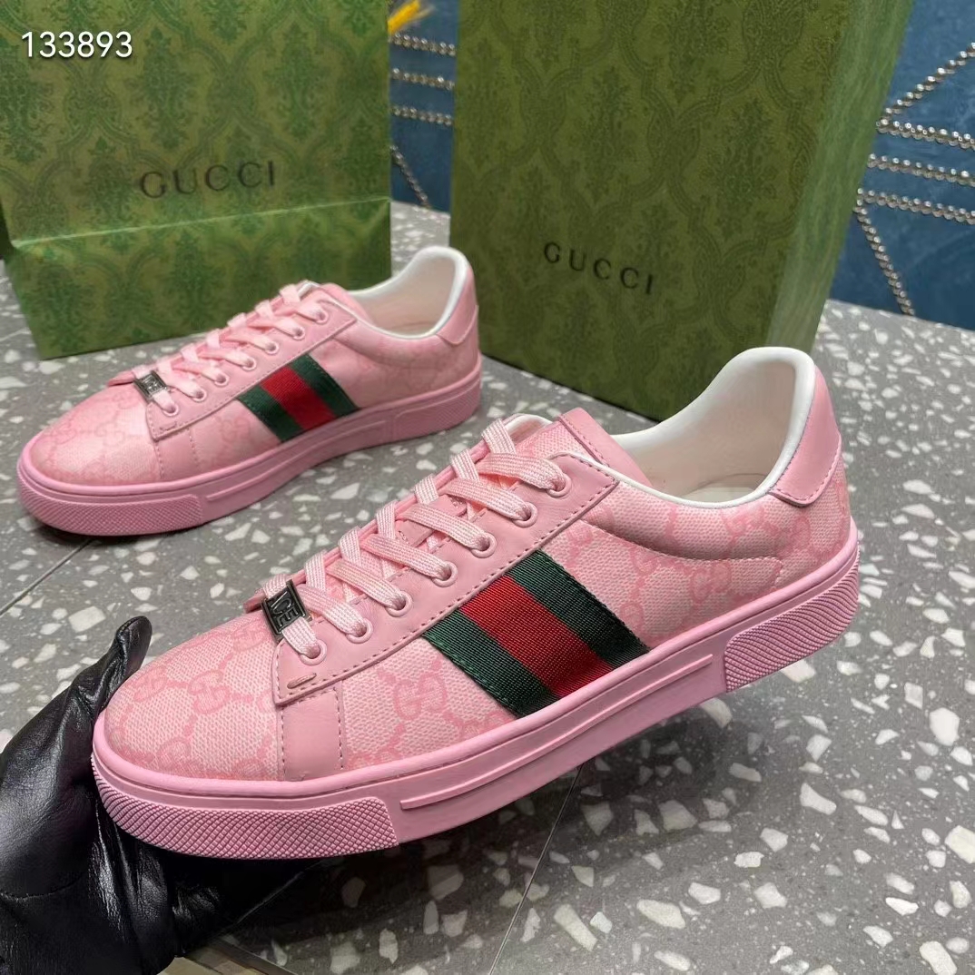 Gucci Women GG Ace Sneaker Web Pink GG Crystal Canvas Rubber Low-Heel (1)