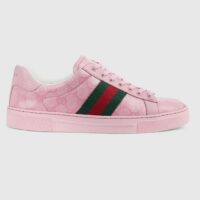 Gucci Women GG Ace Sneaker Web Pink GG Crystal Canvas Rubber Low-Heel (10)