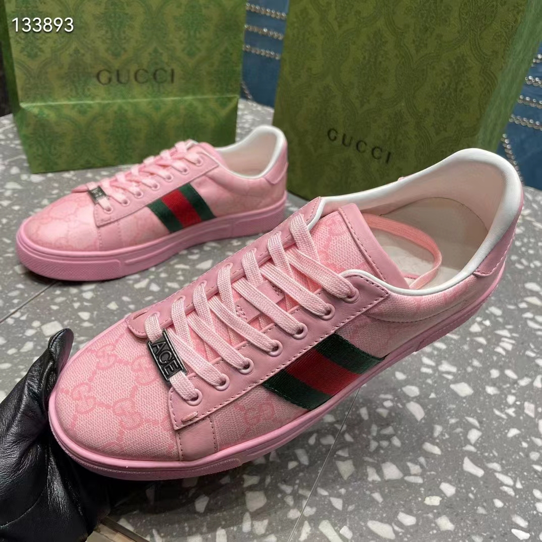 Gucci Women GG Ace Sneaker Web Pink GG Crystal Canvas Rubber Low-Heel (11)