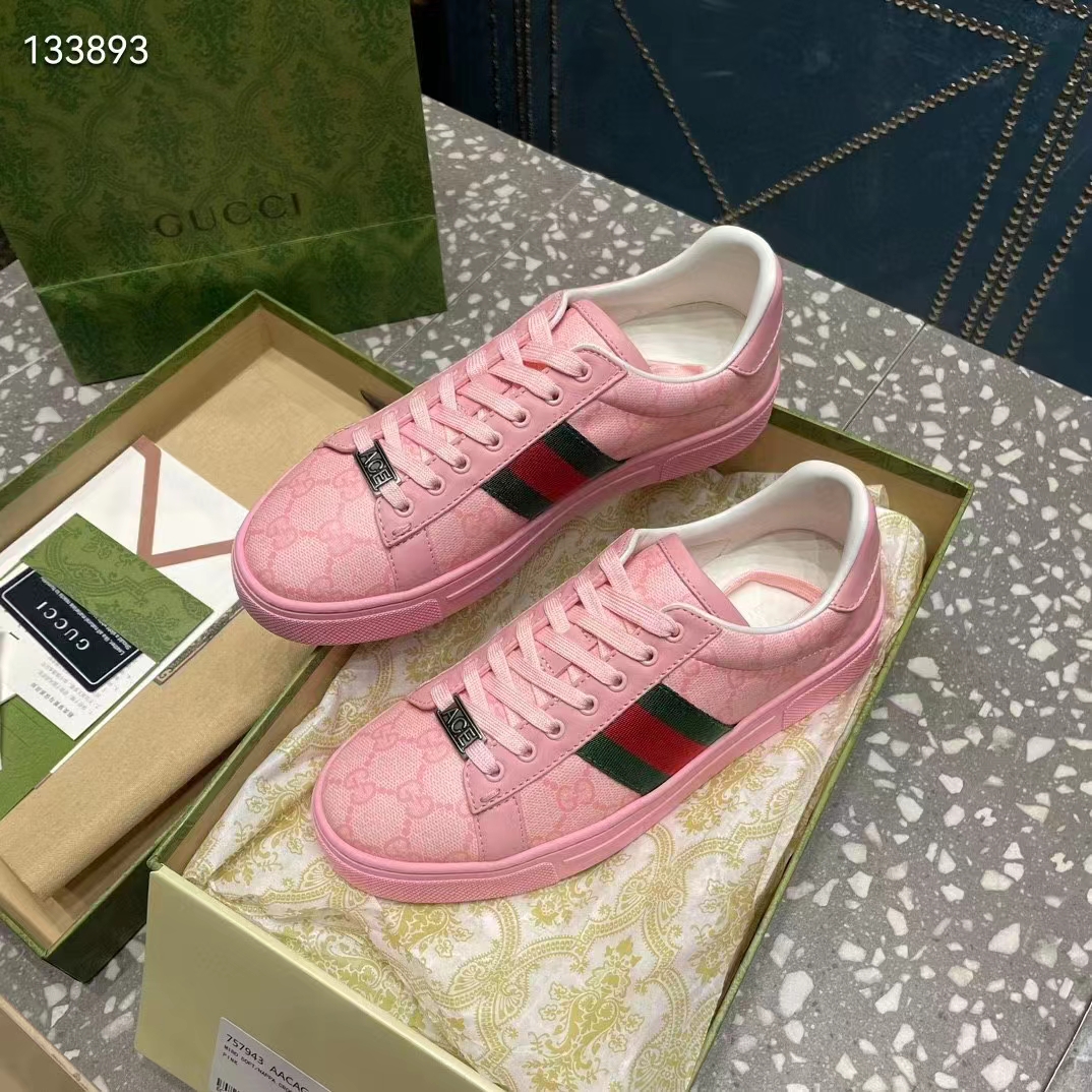 Gucci Women GG Ace Sneaker Web Pink GG Crystal Canvas Rubber Low-Heel (2)