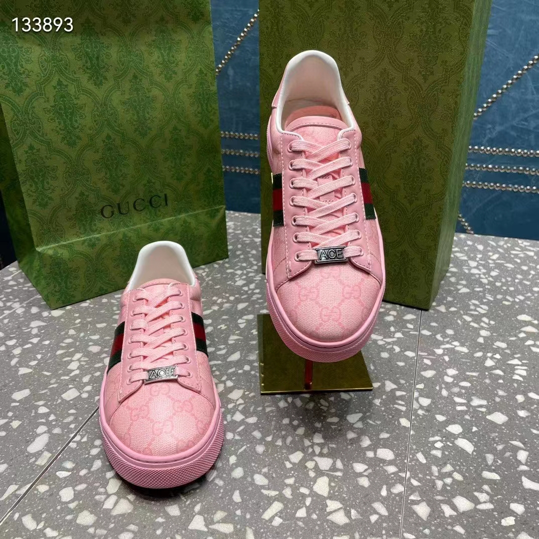 Gucci Women GG Ace Sneaker Web Pink GG Crystal Canvas Rubber Low-Heel (5)