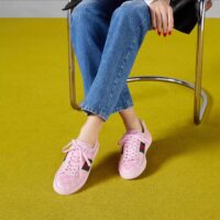 Gucci Women GG Ace Sneaker Web Pink GG Crystal Canvas Rubber Low-Heel (10)