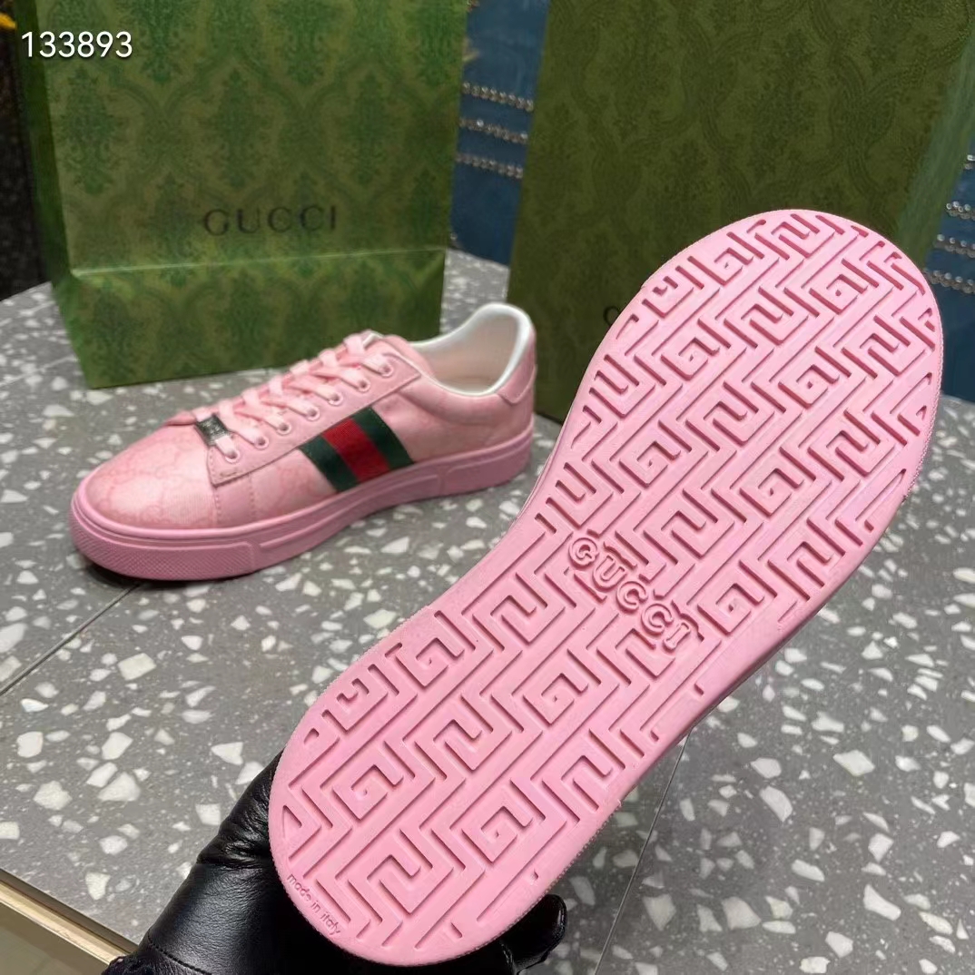 Gucci Women GG Ace Sneaker Web Pink GG Crystal Canvas Rubber Low-Heel (7)