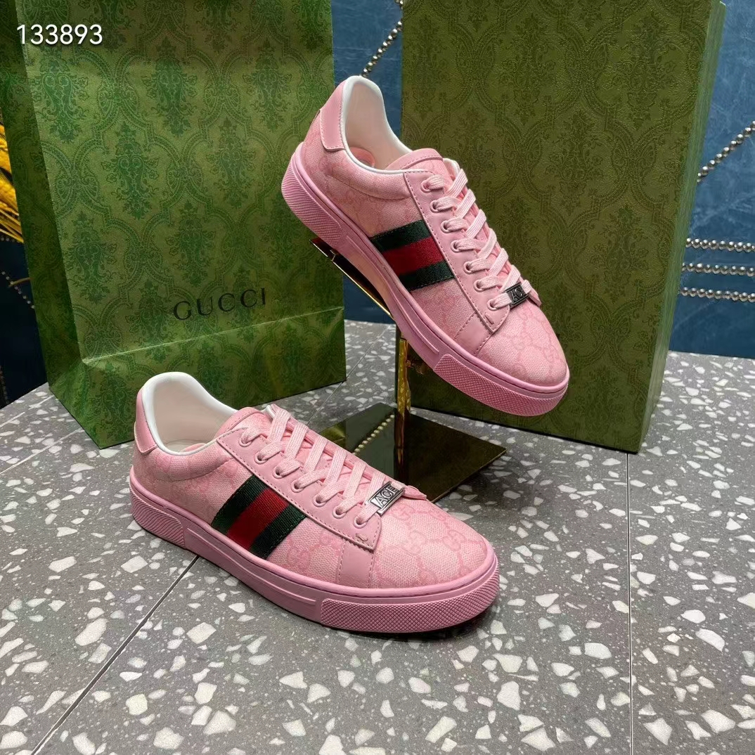 Gucci Women GG Ace Sneaker Web Pink GG Crystal Canvas Rubber Low-Heel (9)