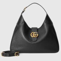 Gucci Women GG Aphrodite Large Shoulder Bag Black Soft Leather (10)