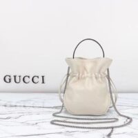 Gucci Women GG Blondie Mini Bucket Bag White Leather Round Interlocking G (1)