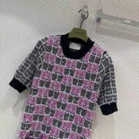 Gucci Women GG Cotton Dress Black Pink Blend Double G Buttons Intarsia Crewneck Short Sleeves (10)