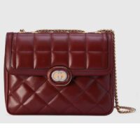 Gucci Women GG Deco Small Shoulder Bag Dark Red Leather Two-Toned Vintage Interlocking G (2)