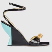 Gucci Women GG High-Heel Sandal Hardware Black Patent Leather Square Toe Geometric-Shaped Heel (4)