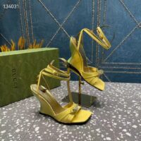 Gucci Women GG High-Heel Sandal Hardware Yellow Patent Leather Square Toe Geometric-Shaped Heel (8)