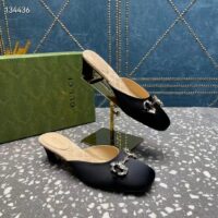 Gucci Women GG Horsebit Mule Black Satin Crystals Leather Sole Low 4.3 CM Heel (6)