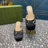 Gucci Women GG Horsebit Mule Black Satin Crystals Leather Sole Low 4.3 CM Heel (6)