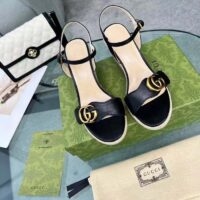 Gucci Women GG Leather Platform Espadrille Sandal Black Leather Double G High-Heel (5)