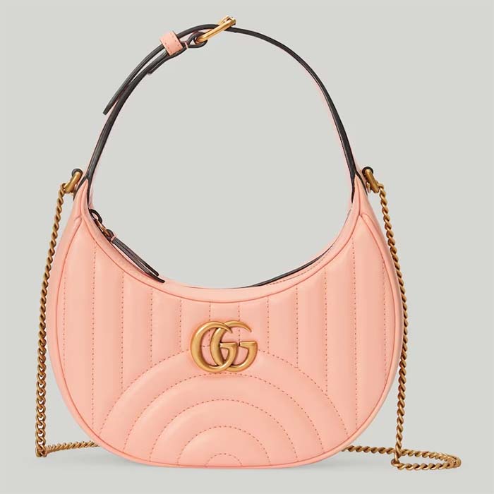 Gucci Women GG Marmont Matelassé Mini Bag Peach Matelassé Round Vertical Leather