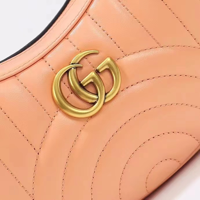 Gucci Women GG Marmont Matelassé Mini Bag Peach Matelassé Round Vertical Leather (8)