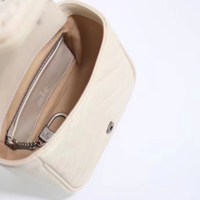 Gucci Women GG Marmont Matelassé Mini Shoulder Bag White Chevron Leather Double G (2)