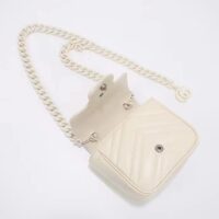Gucci Women GG Marmont Matelassé Mini Shoulder Bag White Chevron Leather Double G (9)