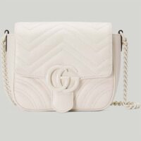 Gucci Women GG Marmont Matelassé Mini Shoulder Bag White Chevron Leather Double G (9)
