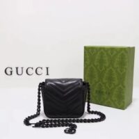 Gucci Women GG Marmont Matelassé Shoulder Bag Black Chevron Leather Double G (10)