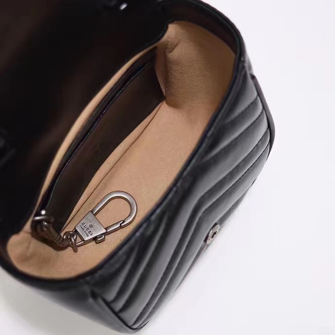 Gucci Women GG Marmont Matelassé Shoulder Bag Black Chevron Leather Double G (7)