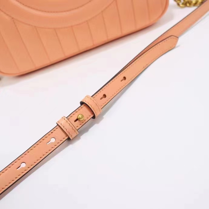 Gucci Women GG Marmont Shoulder Bag Peach Matelassé Round Vertical Leather Double G (2)