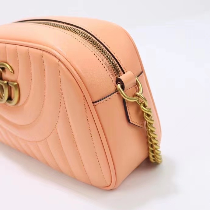 Gucci Women GG Marmont Shoulder Bag Peach Matelassé Round Vertical Leather Double G (3)