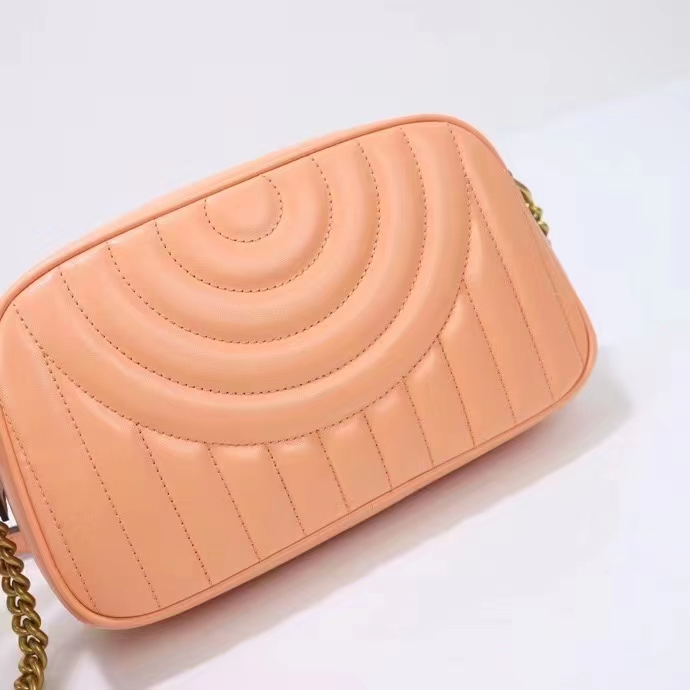 Gucci Women GG Marmont Shoulder Bag Peach Matelassé Round Vertical Leather Double G (4)
