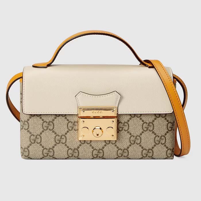 Gucci Women GG Padlock Mini Bag Beige Ebony GG Supreme Canvas Lock Closure
