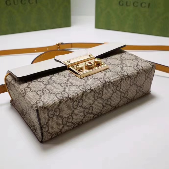 Gucci Women GG Padlock Mini Bag Beige Ebony GG Supreme Canvas Lock Closure (5)