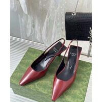 Gucci Women GG Slingback Pump Dark Red Leather Interlocking G Square Upper Mid-Heel (7)