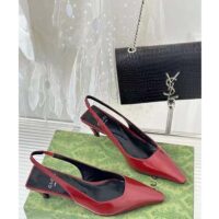 Gucci Women GG Slingback Pump Dark Red Leather Interlocking G Square Upper Mid-Heel (7)