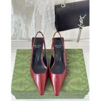 Gucci Women GG Slingback Pump Dark Red Leather Interlocking G Square Upper Mid-Heel (7)