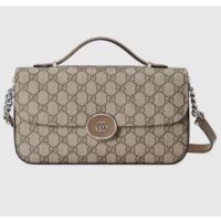 Gucci Women Petite GG Small Shoulder Bag Beige Ebony GG Supreme Canvas Double G (2)